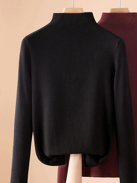 Women Autumn Pure Color Cashmere Half-Turtleneck Blouse