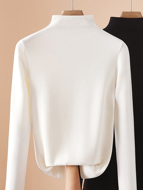 Women Autumn Pure Color Cashmere Half-Turtleneck Blouse