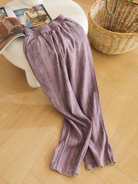 Plus Size Women Vintage Spring Wide-leg Linen Cotton Pants