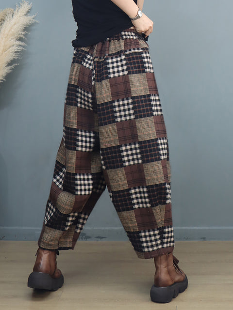 Plus Size Women Autumn Vintage Plaid Harem Pants