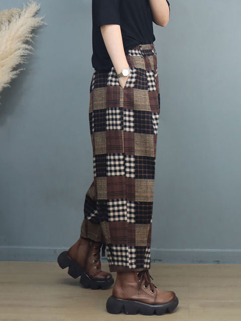 Plus Size Women Autumn Vintage Plaid Harem Pants