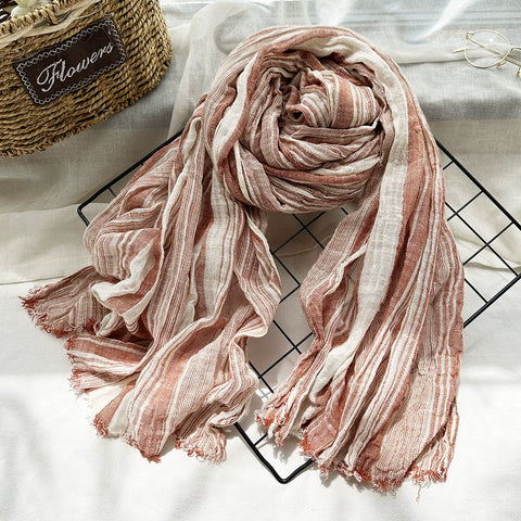 Women Vintage 100%Cotton Stripe Shawl Scarf