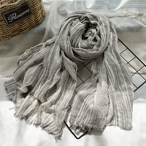 Women Vintage 100%Cotton Stripe Shawl Scarf