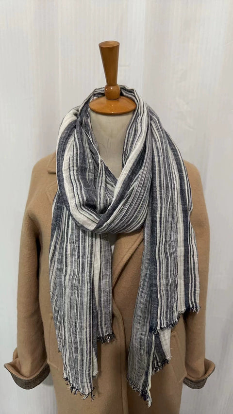 Women Vintage 100%Cotton Stripe Shawl Scarf