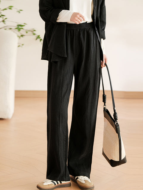 Plus Size Women Vintage Spring Wide-leg Linen Cotton Pants