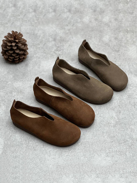 Women Casual Solid Genuine Leather Soft Flat Shoes