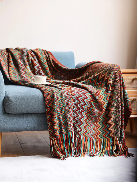 Vintage Mid Century Style Bohemian Sofa Throw Blanket