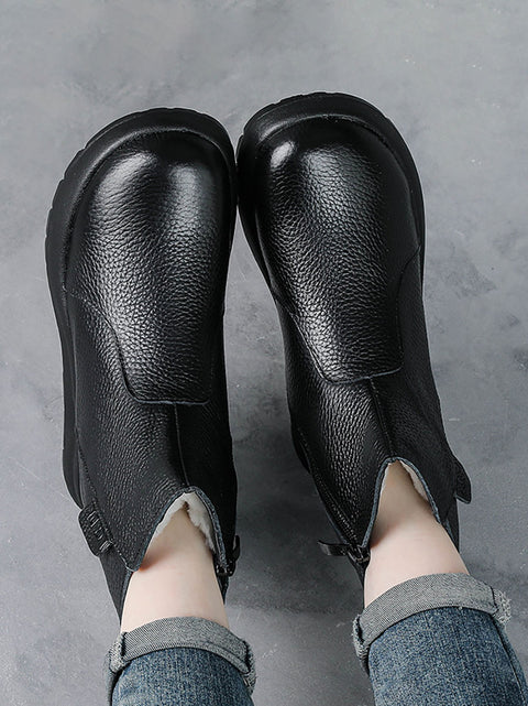 Winter Women Genuine Leather Flat Fleece-lined Ankle Boots