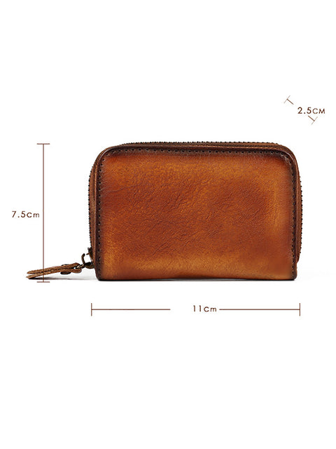 Vintage Genuine Leather Solid Zipper Wallet