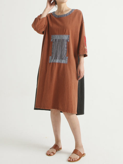 Patchwork Cotton Summer Casual Loose Dress