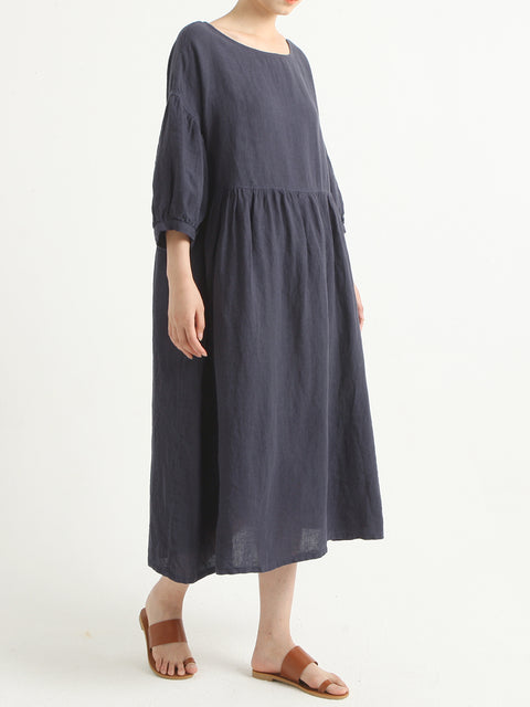 Plus Size Casual Linen Pleated Summer Loose Dress