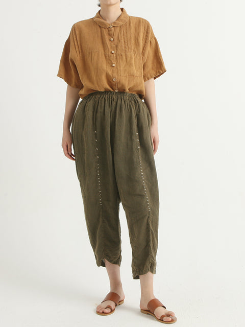 Linen Vintage Women Elastic Waist Loose Pants