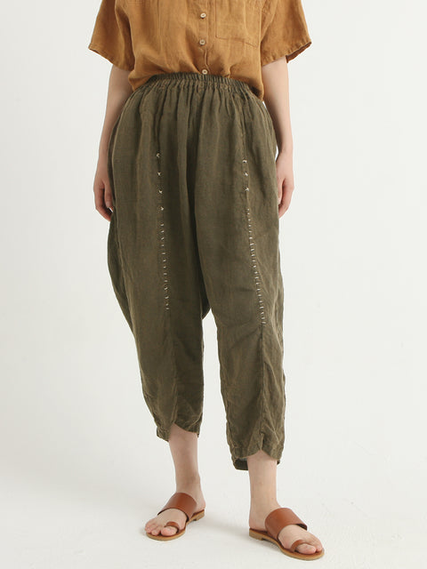 Linen Vintage Women Elastic Waist Loose Pants