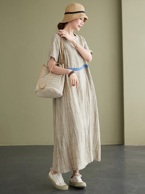 Plus Size Vintage Linen Women Loose Maxi Dress