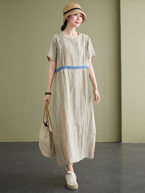 Plus Size Vintage Linen Women Loose Maxi Dress