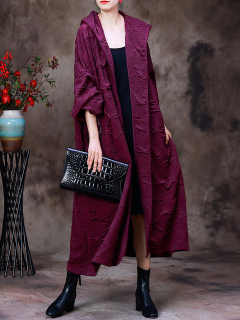 Women Autumn Hooded Solid Casual Coat