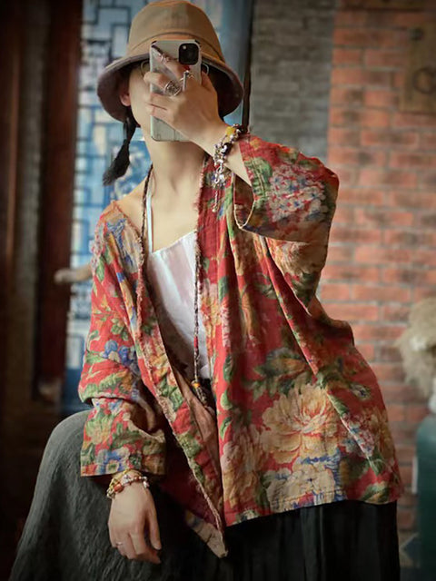 Plus Size Floral Autumn Women Loose Vintage Shirt