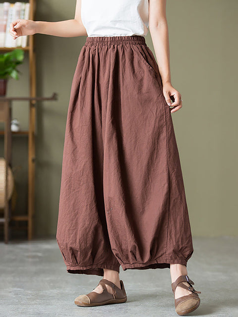 Plus Size  Women Cotton Linen Pocket Casual Lantern Pants